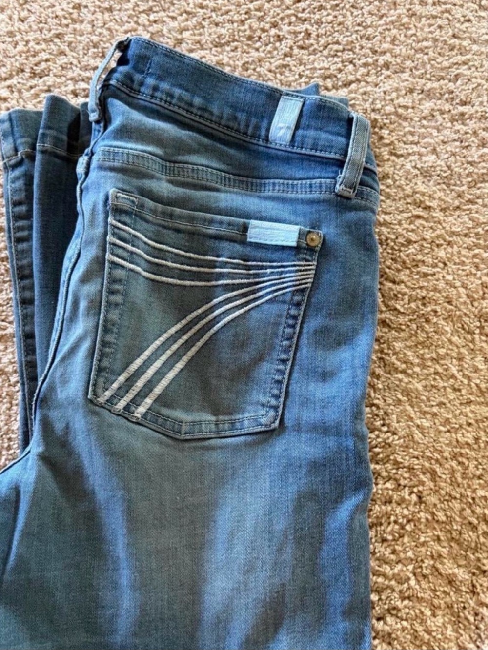 7 For All Mankind Women's Blue Flare Jeans with Signature Back Stitching